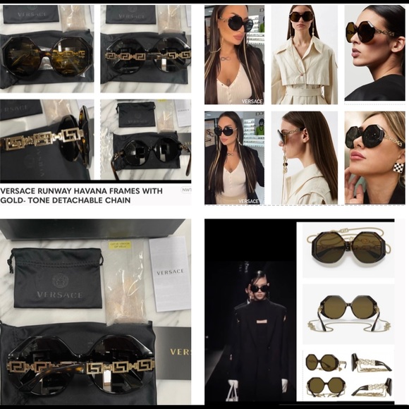 VERSACE RUNWAY HAVANA FRAMES WITH GOLD- TONE DETACHABLE CHAIN SUNGLASSES - Picture 10 of 16